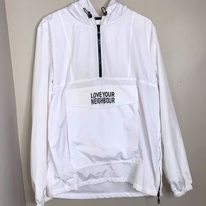 Love Your Neigbour White Wind Breaker with Front Pocket